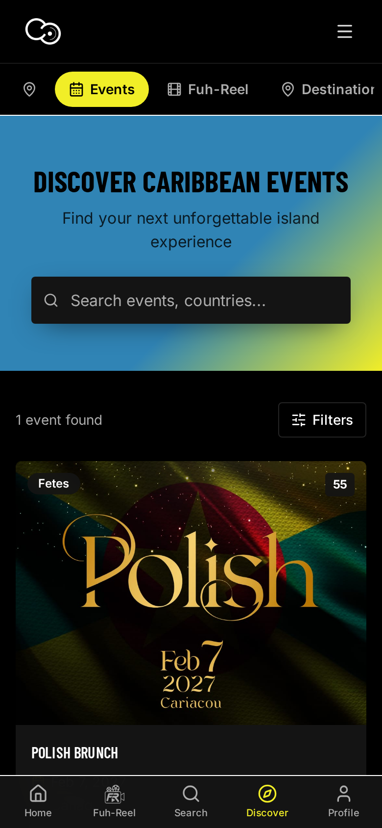 Cordiio events listings on a phone
